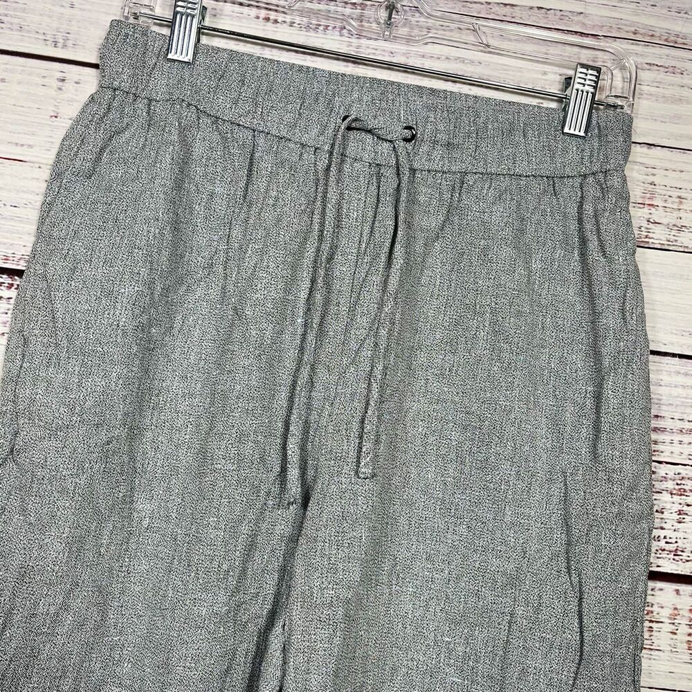 REISS Womens Gray Linen Wide Leg Trousers Willow Drawstring Elastic Waist Size 4